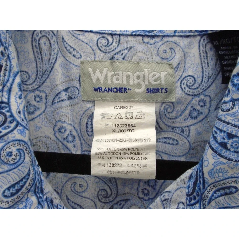 Wrangler Wrancher Western Shirt Men's XL Blue Paisley AOP Pearl Snap Long Sleeve - Picture 3 of 9